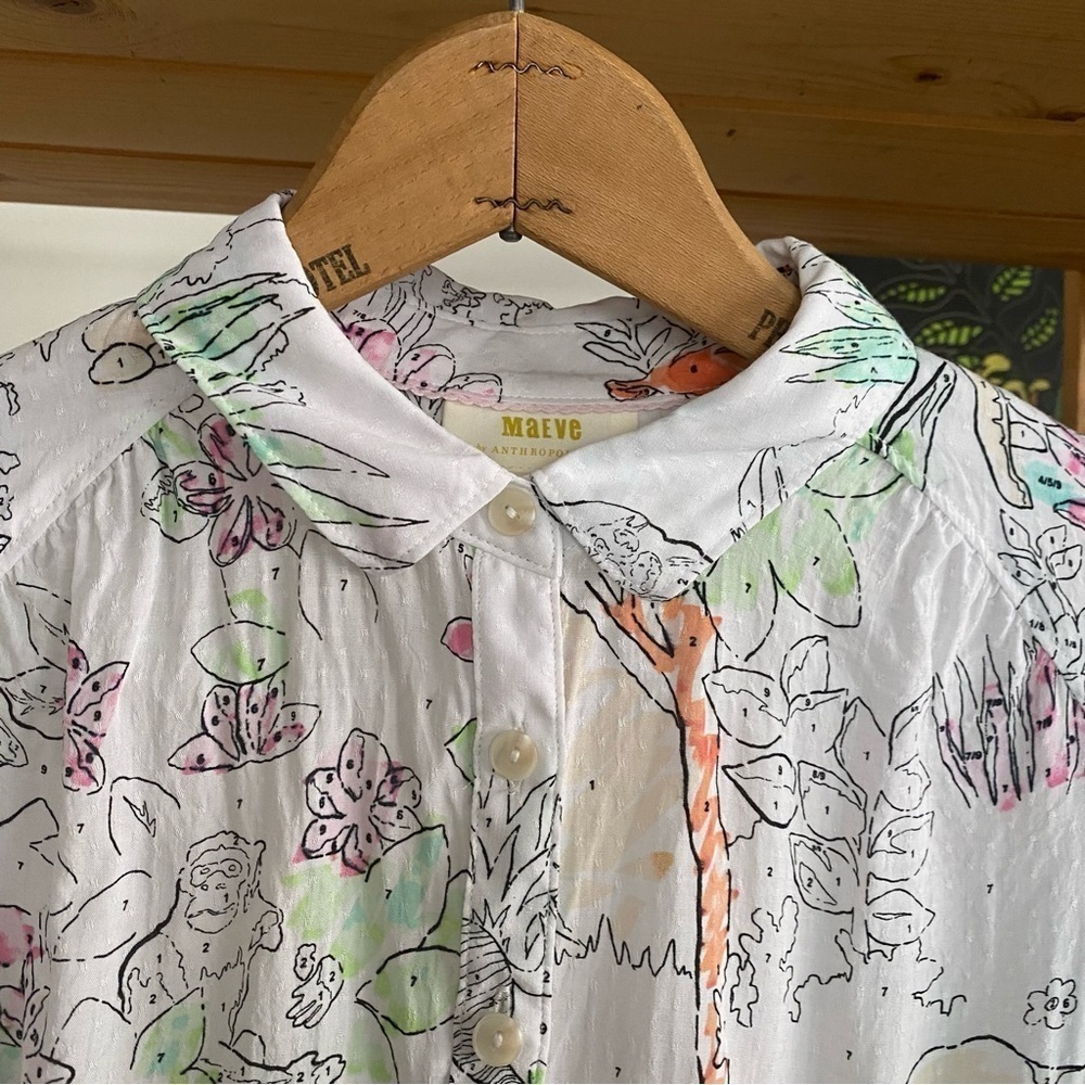 Anthropologie Maeve Color By Numbers Watercolor Rosa Blouse XS - Picture 8 of 16